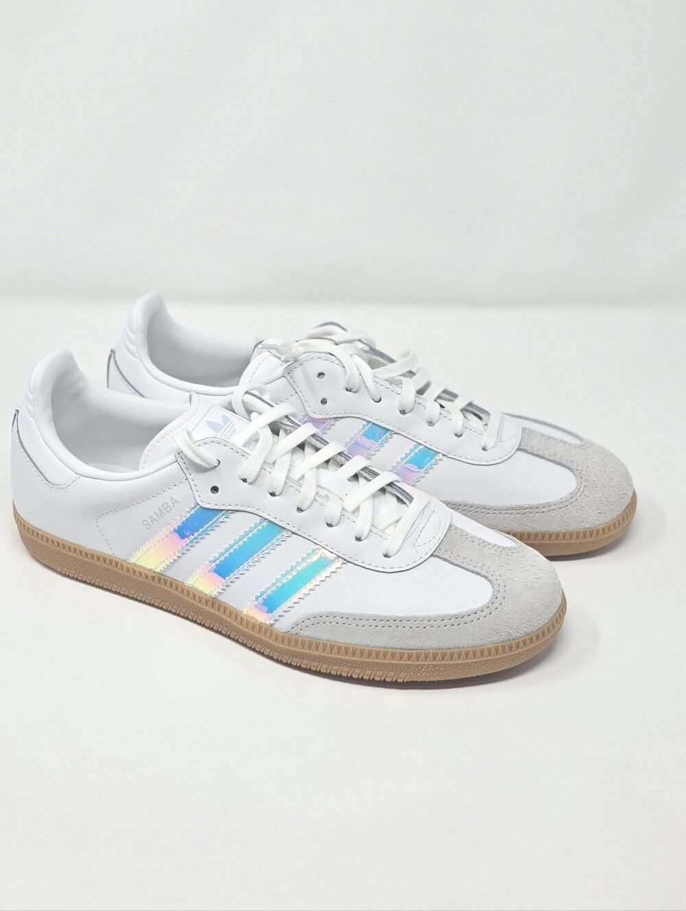 NWT Adidas Samba OG J JQ2851 White Iridescent Gum Sneakers Youth 7 Womens 8.5